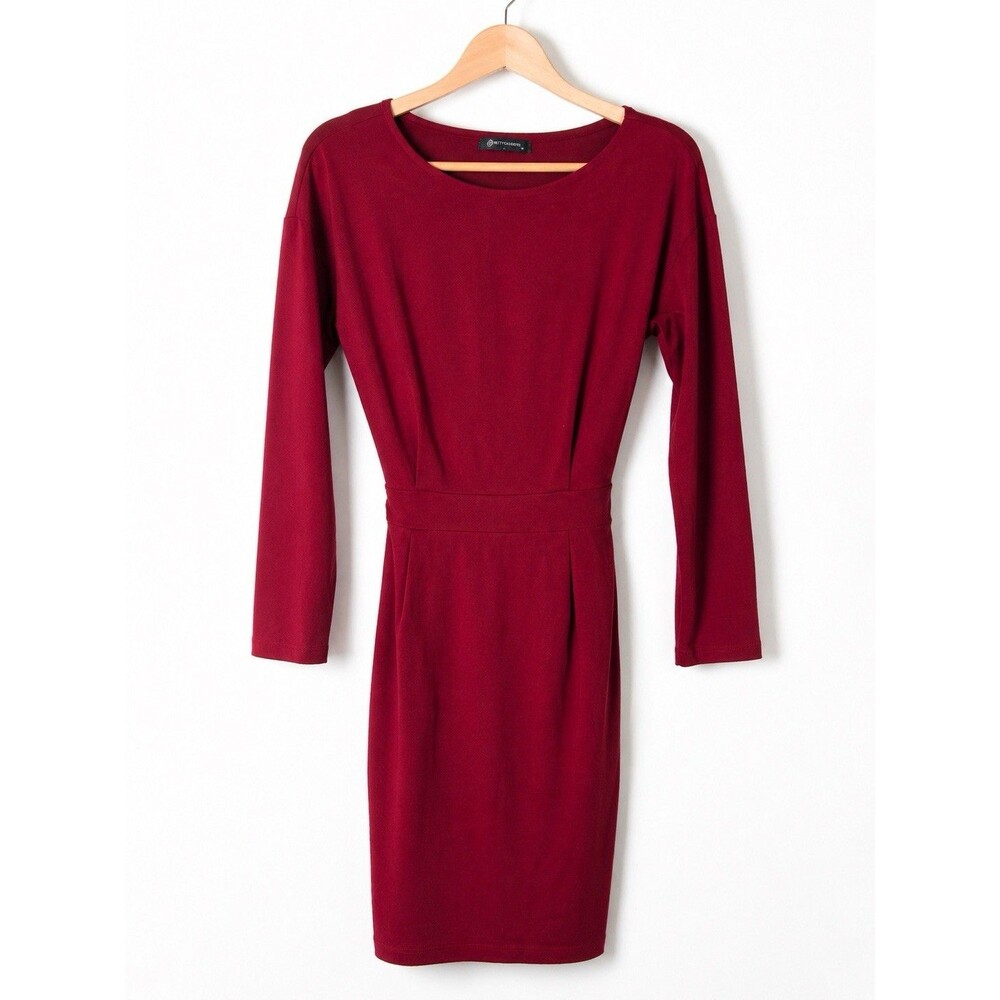 PrettyGarden Red Bodycon Midi Dress Long Sleeve Womens Medium
